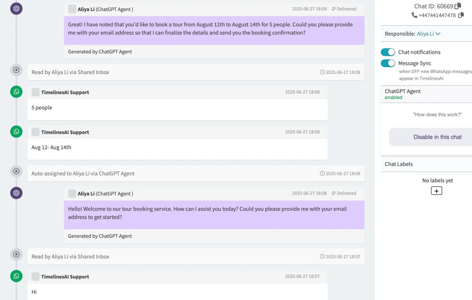 How ChatGPT Agent works in TimelinesAI