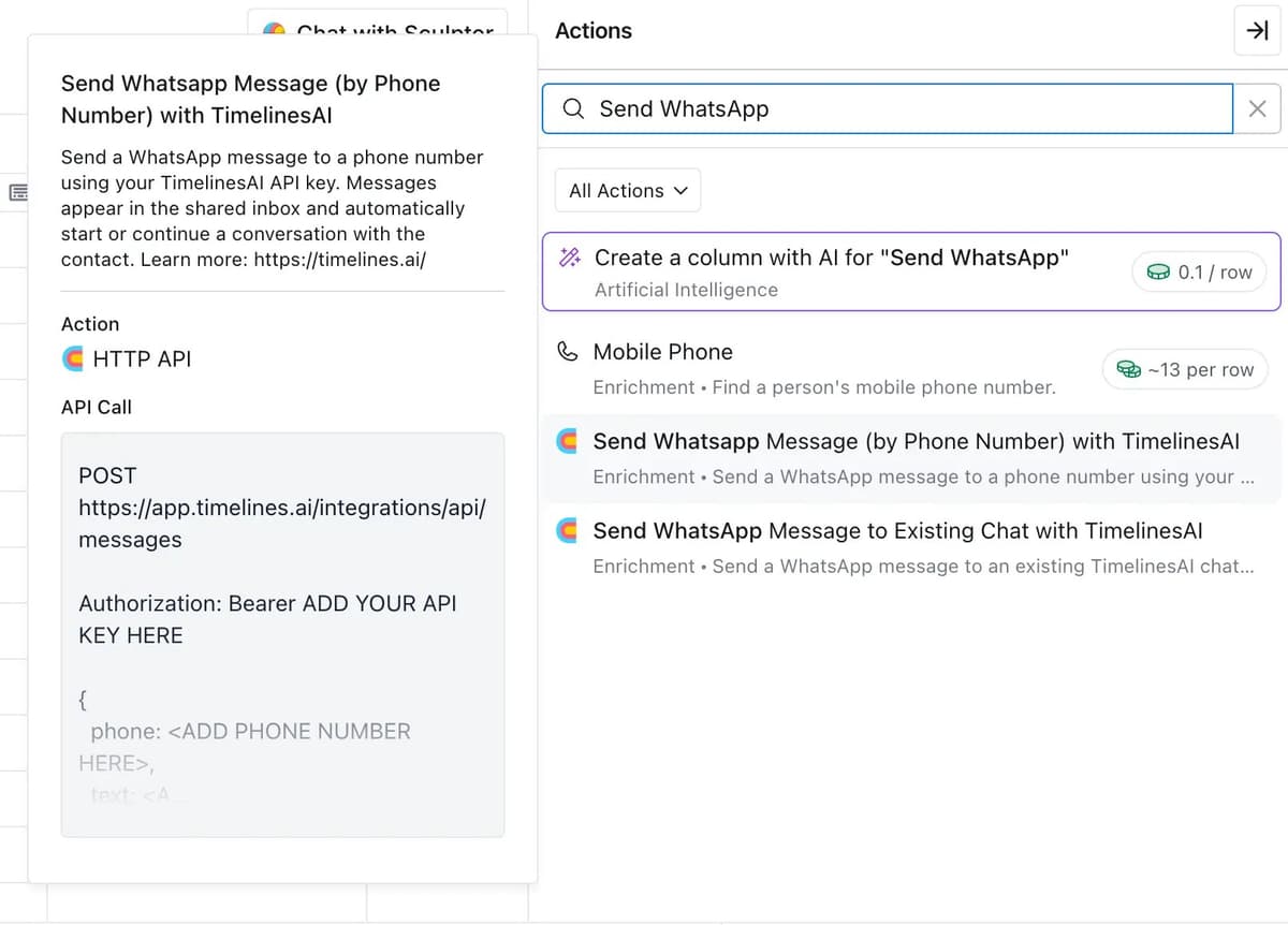 Send WhatsApp messages directly from Clay with TimelinesAI