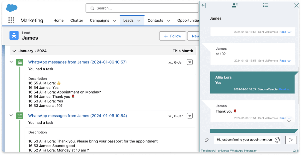 Salesforce and WhatsApp integration for multiple numbers