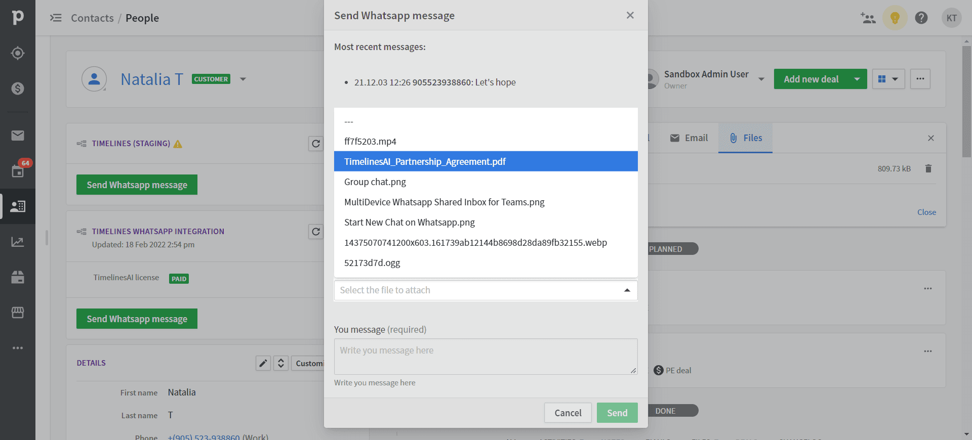 Attach images and documents to WhatsApp messages