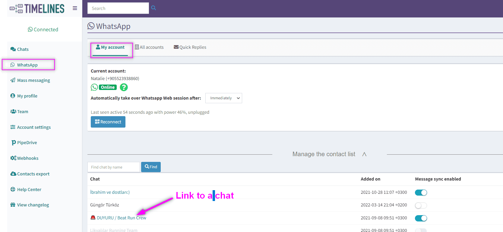 Disable sync of private WhatsApp chats