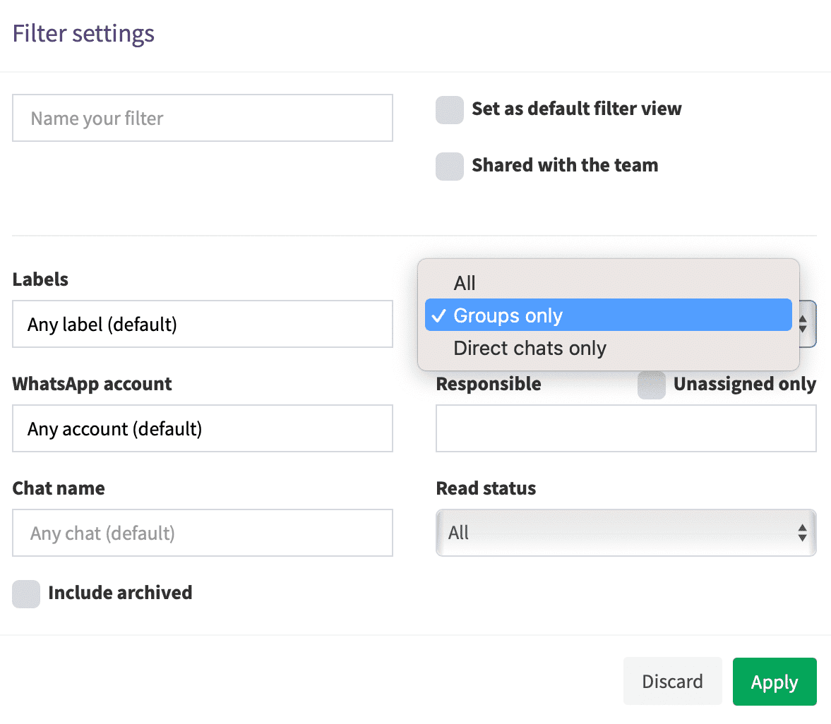 Filter group chats in shared inbox
