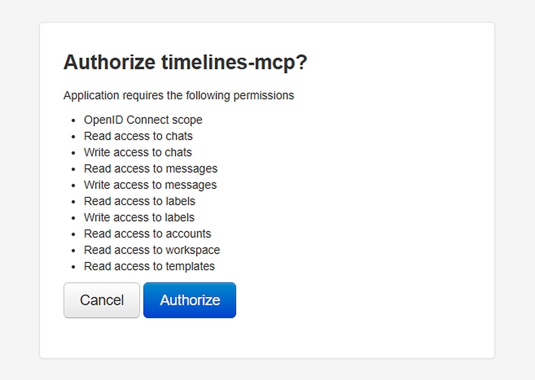 The TimelinesAI grant-access screen