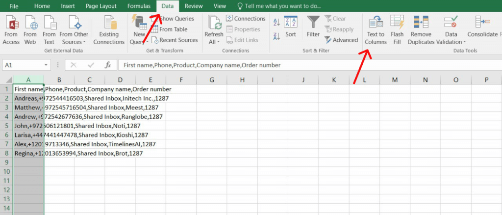 text to columns